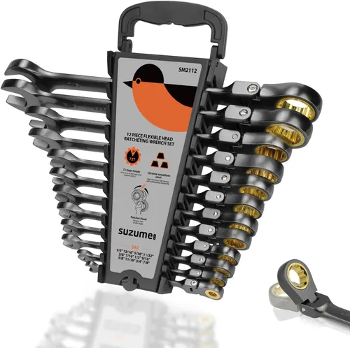 Vista 16 de SUZUME Llave de trinquete de cabeza flexible de 1/2 "SAE 72 dientes de acero Cr-V con cabezal flexible de 180° 15K+ engranajes bloqueados ciclo
