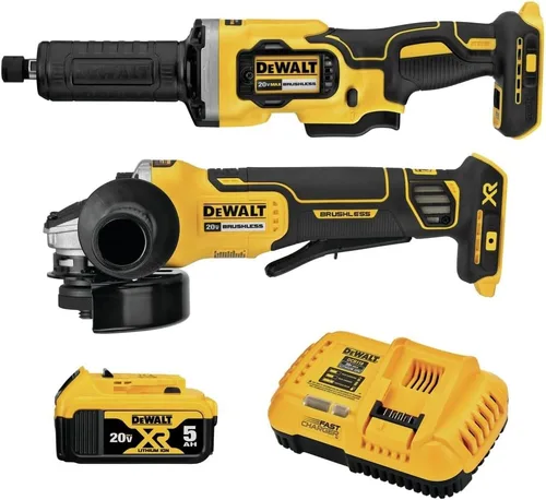 DEWALT 20V MAX - Amoladora angular y esmeriladora, juego de 2 herramientas inalámbricas con batería y cargador (DCK203P1)