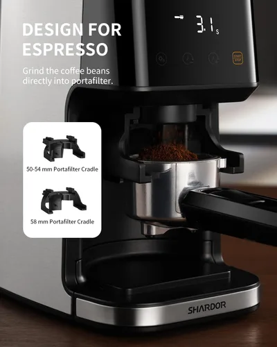 Vista 5 de SHARDOR Molinillo de café cónico de rebabas espresso eléctrico con temporizador de precisión 2.0, molino de rebabas ajustable con pantalla táctil