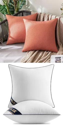 MIULEE Paquete de 2 fundas de almohada decorativas para exteriores, impermeables, color rojo coral, juego de 2 rellenos de almohada de 18 x 18