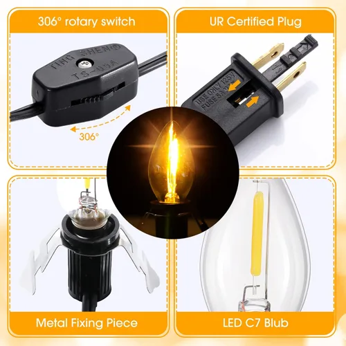 Vista 3 de Coume Paquete de 24 cables de accesorios con bombilla LED, kit de cable de accesorios de luz cálida de 6 pies (negro)