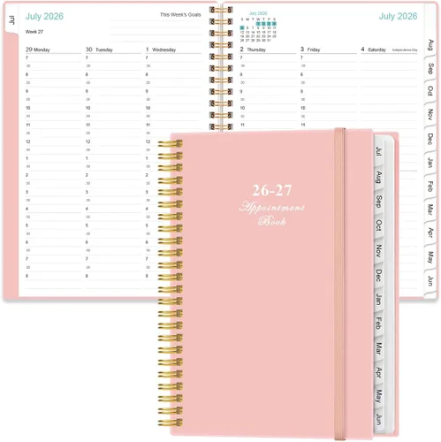 Vista 10 de 2026-2027 Appointment Book - 2026-2027 Daily Hourly Planner from July 2026 - June 2027,12 Monthly Tabs, Inner Pocket, 6.4" x 8.5", Black