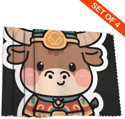 Vista 4 de Rectangular Placemats Set of 4, Heat Resistant Ancient Cattle Printed Kitchen Dining Table Mats