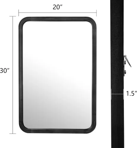 Vista 4 de WallBeyond Espejo de baño de madera para pared de 20 x 30 pulgadas, espejo rectangular con marco de madera para casa de campo, baño, tocador, espejo