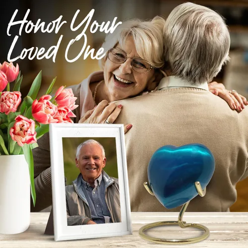 Vista 4 de Mini urna para cenizas humanas, urna de recuerdo para cenizas, conmemorativa de urna de corazón pequeño con soporte, un hermoso homenaje