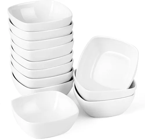 MALACASA Juego de cuencos para salsas de porcelana de 5 oz, paquete de 12 ramekins pequeños, platos para salsas, ramekins pequeños apilables para
