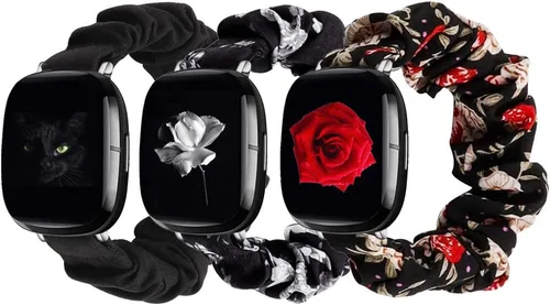 Vista 13 de GTHY Compatible con bandas Fitbit Sense/Versa 3/Versa 4/Sense 2, para mujeres, correas de repuesto de tela de coletero, accesorios, talla L y pequeña