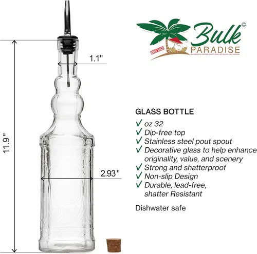 Vista 2 de BULK PARADISE Botella de vidrio decorativa transparente grande con boquilla y corcho, 32 onzas, 1 botella - Diseño: COGNAC (3 x 11.9 pulgadas)