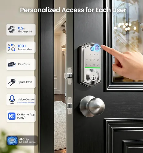 Vista 3 de Veise VE017 Cerradura inteligente de puerta con huella digital, control de aplicación, entrada sin llave 8 en 1, bloqueo automático, puerto