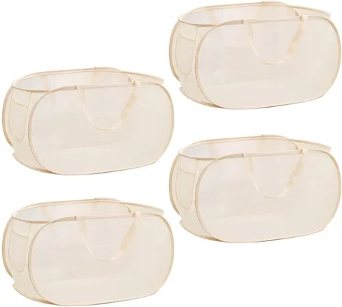 Vista 16 de 4 Piezas Cesta de Lavandería Desmontable con Malla y Mangos Duraderos, Cestas de Lavandería Plegables, Cesta de Ropa Plegable para Dormitorio Azul