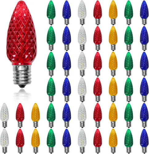 Paquete de 50 bombillas LED multicolor C9 de repuesto, bombillas LED C9 de plástico inastillables e impermeables para tiras de luces al aire libre,