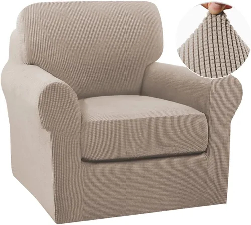 Vista 110 de Turquoize - Fundas de sillas de 2 piezas, fundas de sofá, funda de sillón con reposabrazos, protector lavable para sillas, tela jacquard gruesa Cian