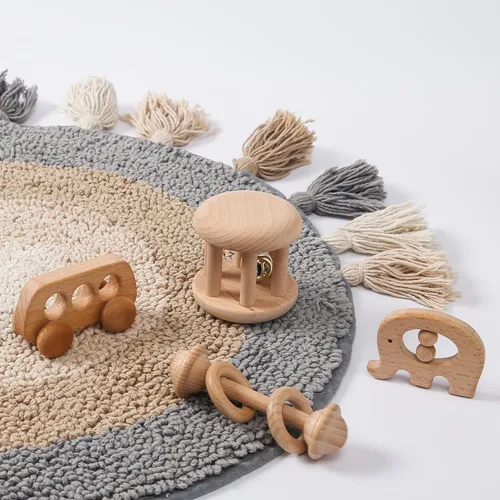 Vista 3 de Juguete de sonajero de madera orgánica del bebé Montessori Rattle Roller Waldorf inspirado agarrando juguetes para niños pequeños