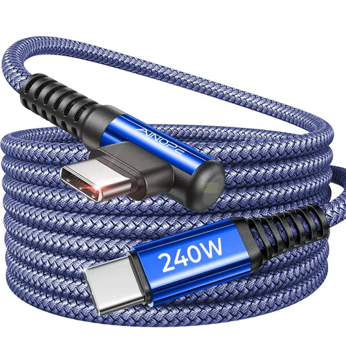 Vista 21 de AINOPE Cable USB C a USB C de 240 W de carga rápida de 1.5 pies, cable de carga rápida tipo C en ángulo recto para iPhone 16 Pro Max Plus, iPhone