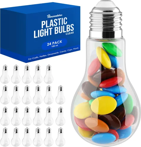 Houseables Bombillas de plástico, bombillas rellenables, bombillas falsas, bombillas de plástico para manualidades, transparentes, vasos, tarros,