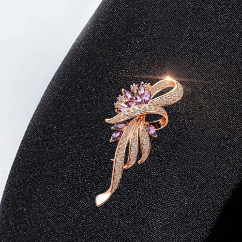 Vista 3 de Broche de cristal creado para mujeres, niñas, damas con cristal creado en azulmorado, moda vintage, broches y alfileres para mujer