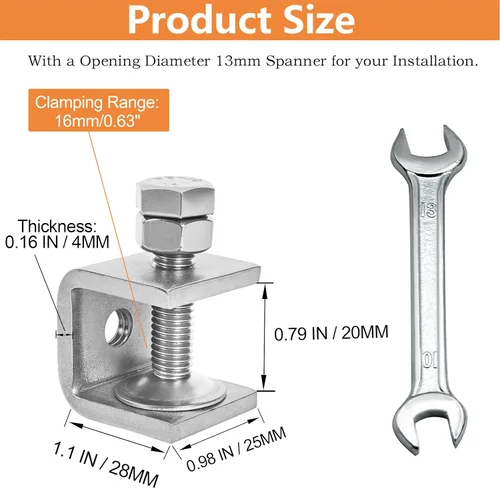 Vista 2 de Abrazadera C de acero inoxidable 304, abrazadera mini de tigre de 20 mm, paquete de 12