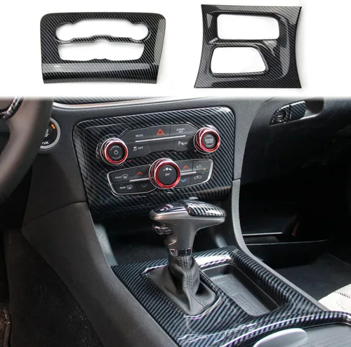 Vista 6 de Crosselec - Cubierta de panel de cambio de engranajes de control central para Dodge Charger 2015-2022 (Grano de madera láser-puerta)