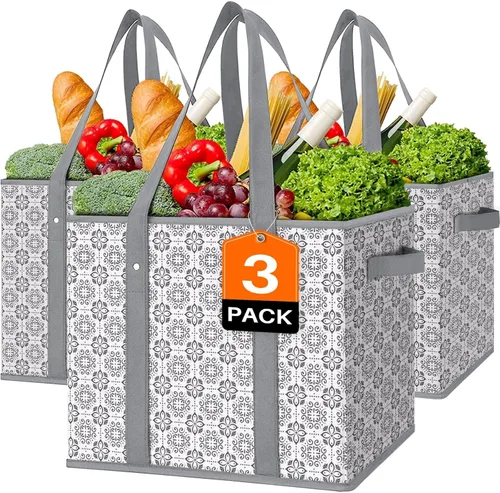 Vista 29 de WISELIFE Bolsas reutilizables para comestibles [2 unidades], bolsa grande para comestibles, resistente al agua, bolsa de compras plegable para ropa