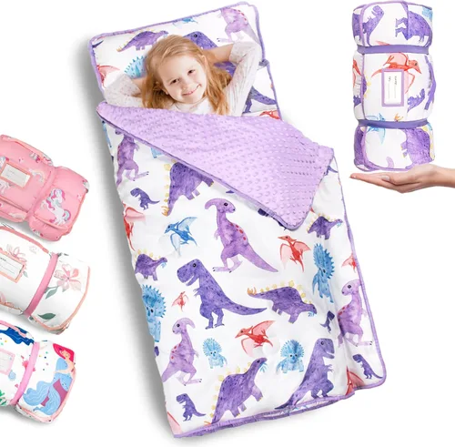 Vista 15 de Primlect Tapete grueso para siesta con almohada extraíble y manta de minky, saco de dormir extra grande de 55 x 35 pulgadas, lavable, enrollable