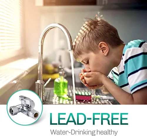 Vista 5 de Latón sin plomo, 1 unidad, cromado Add-A-Tee de 3 vías, 3/8 pulgadas x 3/8 pulgadas x 1/4 pulgadas válvula de parada angular para filtros de agua