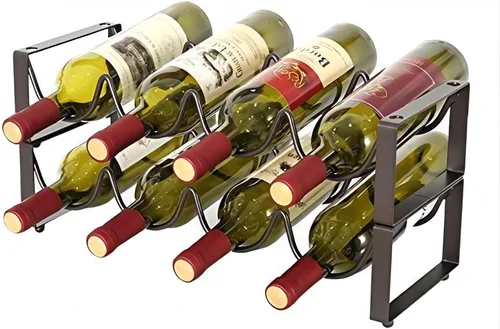 Estante de vino apilable de 2 niveles para encimera, soporte de botella de vino de metal, pequeño organizador de almacenamiento de vino para