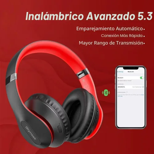 Vista 4 de Auriculares inalámbricos Bluetooth sobre la oreja con tiempo de reproducción de 65H, auriculares estéreo HiFi con micrófono y modos 6EQ, auriculares