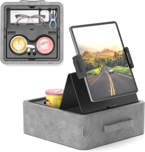 Vista 9 de KDD Soporte de almohada para tableta, soporte ajustable para iPad para cama, regazo y escritorio con dos portavasos y bandeja de almacenamiento