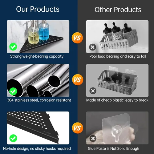 Vista 5 de Corner Shower Shelves 10" Black 2 Pack, Recessed Corner Shelf Stainless Steel Bathroom Shelf Rack for Tiled Wall, No Drilling Needed