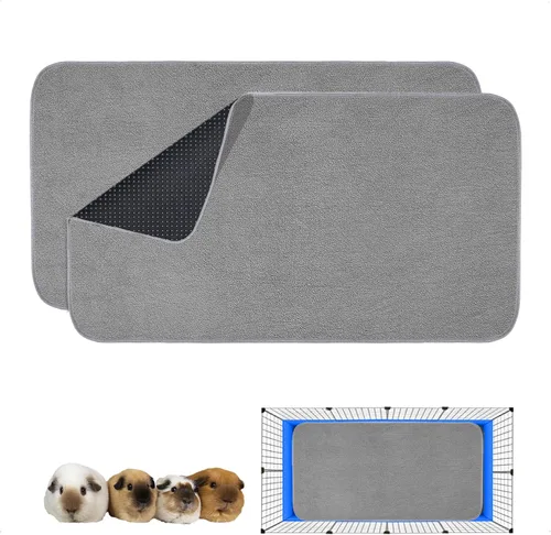 Vista 17 de Forro para jaula de conejillo de indias, paquete de 2 – Lavables, reutilizables, a prueba de fugas, almohadillas de cama de vellón para animales