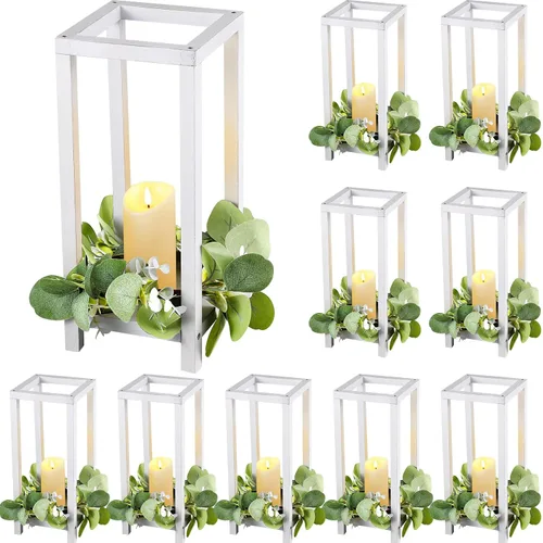Vista 13 de Geelin 10 piezas de linterna de madera para centro de mesa de boda, linterna de vela de madera, portavelas decorativo para mesa de fiesta de boda