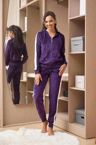 Vista 2 de Gary Com Conjunto de 2 piezas de sudadera con forro polar para mujer, sudadera de manga larga con capucha y pantalones deportivos cálidos