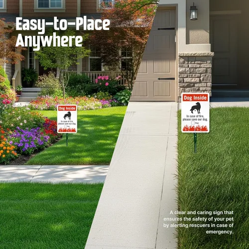 Vista 7 de SmartSign Letrero de patio con texto en inglés "Dog Inside - In Case Of Fire Please Save Our Dog" de 10 x 7 pulgadas, kit de estaca de 18 pulgadas