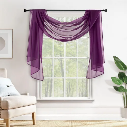Vista 21 de MIULEE Cortina Scarf Transparente para Ventana Cenefa Extra Larga Superior Terracota Elegantes Cortinas Swag de Lujo Tela Drapeada para Arco de Boda