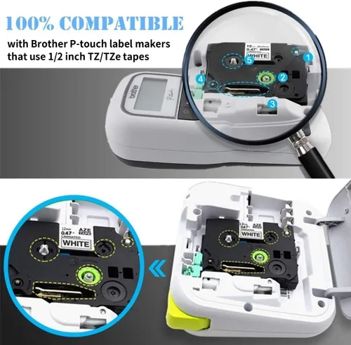 Vista 2 de Cinta de etiquetas de repuesto compatible para Brother P Touch TZe 0.472 in 0.47 pulgadas