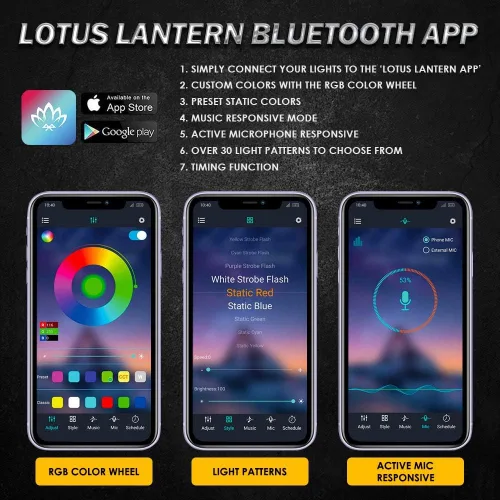 Vista 4 de Kit de luces subterráneas para coche, Xprite 4 piezas de luces de neón subterráneas de 8 colores, 252 LEDs RGB, función de sonido y música con APP