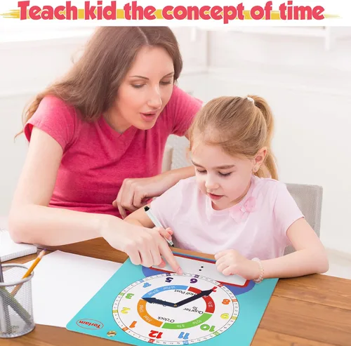 Vista 3 de Reloj Magnético Grande de Aprendizaje de Pizarra Borrable en Seco para Niños que Aprenden a Decir la Hora, Reloj de Práctica de Enseñanza