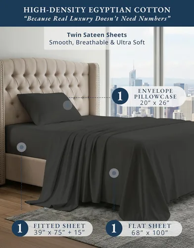 Vista 368 de LANE LINEN - Sábanas individual 100% algodón egipcio suave, cómodo y grueso de calidad de hotel, costuras reforzadas totalmente elásticas, sin