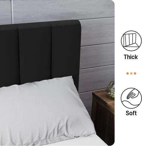 Vista 10 de Base de cama Queen con cabecera ajustable, plataforma tapizada de terciopelo verde, canal vertical acolchonado, listones de madera resistentes, sin