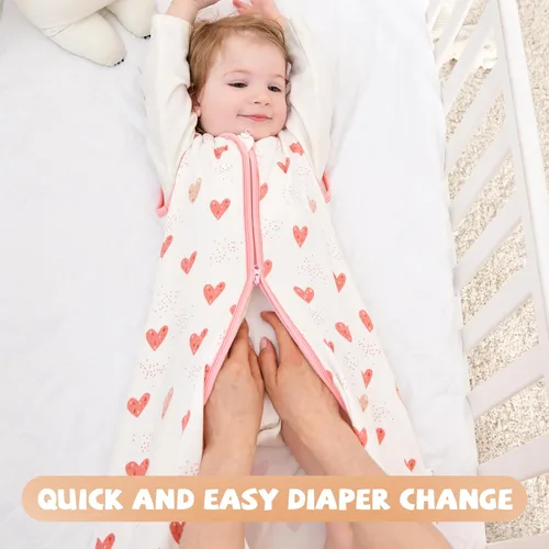 Vista 6 de Yoofoss Saco de dormir para bebés de 0 a 6 meses, manta portátil para bebé, 100% algodón, cremallera de 2 vías