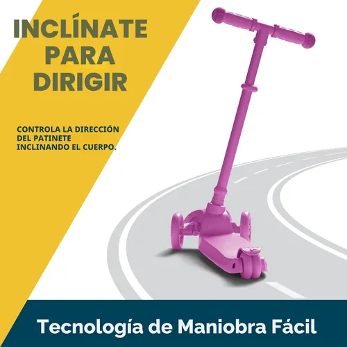 Vista 4 de Lifemaster Mini scooter de 3 ruedas para niños con luces de rueda multicolor – Manillar ajustable de 4 alturas, cubierta ancha antideslizante Rosa