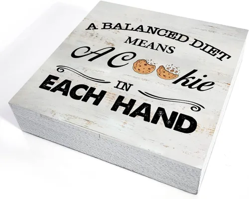 Vista 3 de Rustic A Balanced Diet Means A Cookie in Each Hand Wood Box Sign Funny Kitchen Wooden Box Sign Farmhouse Home Kitchen Desk Shelf Decor (5 X 5 Inch)