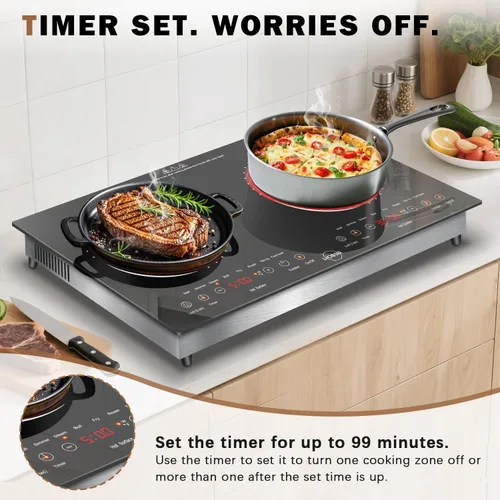 Vista 8 de Hobsir Placa de Cocción Eléctrica de 2 Quemadores 110v, 2000W, Quemador de Estufa Eléctrica, Encimera de 24 Pulgadas y Estufa de Placa Caliente