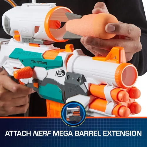 Vista 4 de Nerf Modulus Tri-Strike Blaster, Cañón Mega, Lanzacohetes, Cargador, 1 Cohete, Juegos al Aire Libre para Niños (Exclusivo de Amazon)