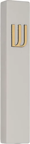 Vista 8 de A&S Mezuzot Moderna funda de mezuzá de hormigón con pergamino, fácil de despegar y pegar Mezuza (gris + espinilla grabada, 5 pulgadas)
