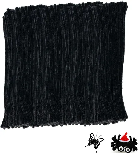 Limpiadores de tubos negros para manualidades, 200 unidades de varillas de chenilla, suministros para manualidades, manualidades de Halloween para