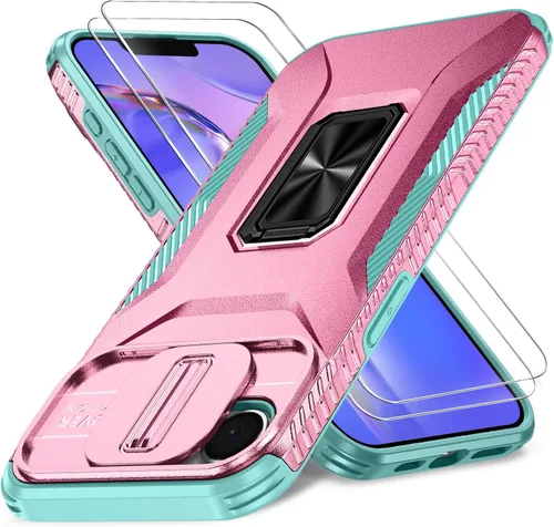 Vista 63 de Funda HakkTaoo para iPhone 13/iPhone 14 de 6.1 Pulgadas con Funda Deslizante para Cámara + Protector de Pantalla (2 Paquetes), Funda Protectora a