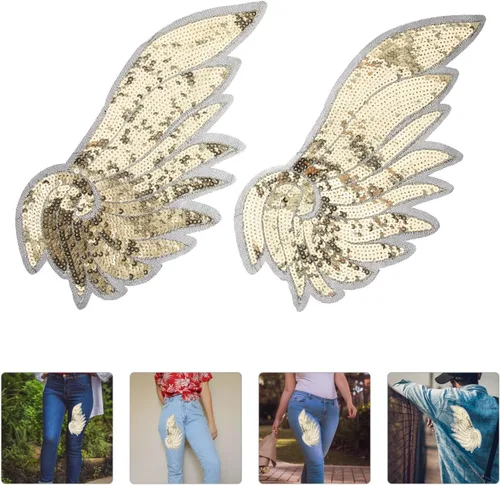 Vista 7 de SUPVOX Gold Sequin Embroidered Wing Applique Patch Pair for Clothing Sewing Supplies, Decorative Angel Plume Design Garment Decor for Jackets and