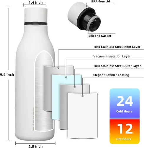 Vista 102 de BJPKPK Botellas de agua aisladas, botella de agua de metal de acero inoxidable de 12 onzas con correa, sin BPA a prueba de fugas, jarras, tazas