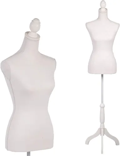 Vista 10 de Maniquí de torso de maniquí con soporte de trípode de madera de 60 a 67 pulgadas de altura, ajustable, para mujer, exhibición de joyería de maniquí